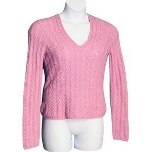 Loro Piana Pink Cashmere Cable Knit Sweater V Neck Italy 44 / US Size 8 Medium